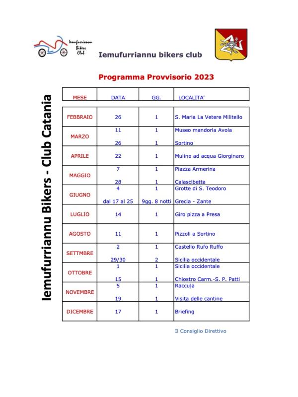 programma provvisorio 2023